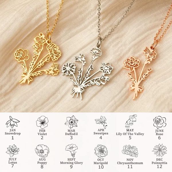 Personalized Mother's Day Gift Birth Flower Bouquet Necklace – Melcharm
