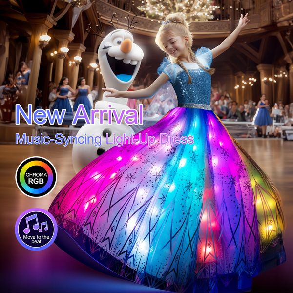 Frozen Elsa Light-Up Ice Queen Princess Costume for Girls - Exclusive Fancy Dress - Uporpor 广告素材