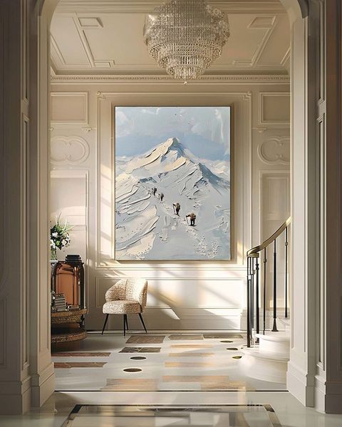 Mountaineer Canvas Wall Art Snow Mountain Landscape Oil Painting Snow Mountain Plaster Texture Painting 广告素材