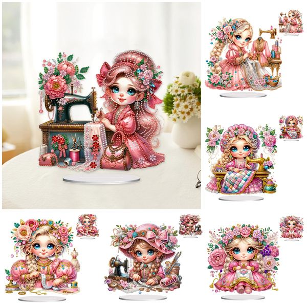 DIY Diamond Painting Decor Acrylic Desk Ornament - Sewing Machine Girl 广告素材
