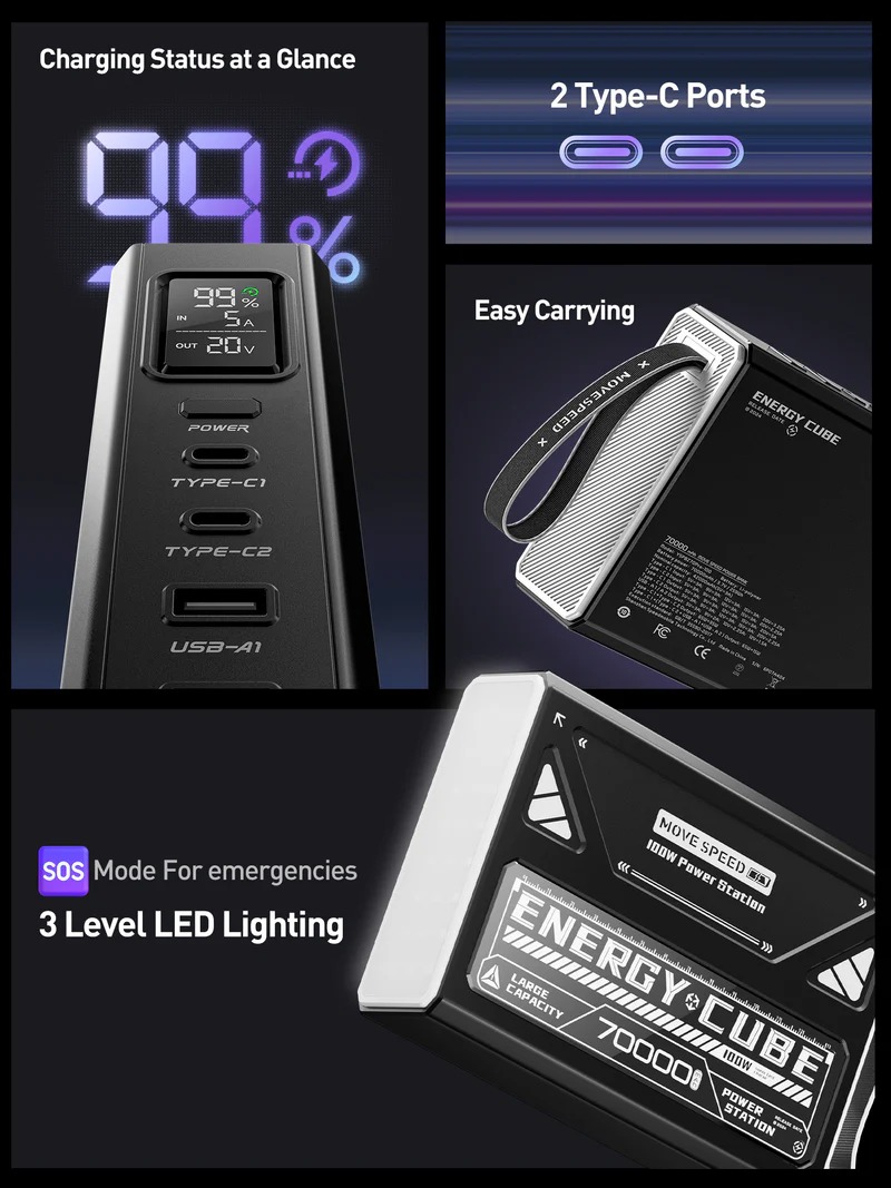 MOVE SPEED Z70 Pro 70,000mAh 100W External Battery Bank 广告素材