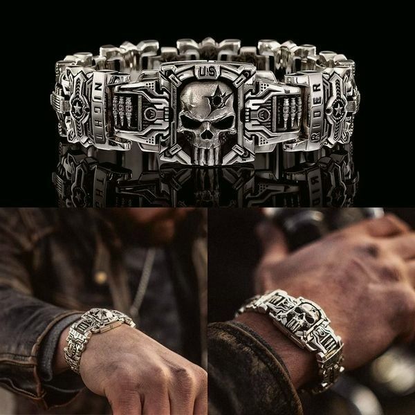 HOT SALE-Armed Forces Destiny Struggle Skull Interlock Silver Bracelet ad creative