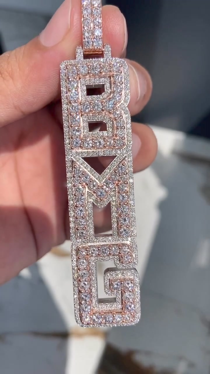 Iced Custom Double Layer Baguette Cut Vertical Letter Pendant - Helloice Jewelry