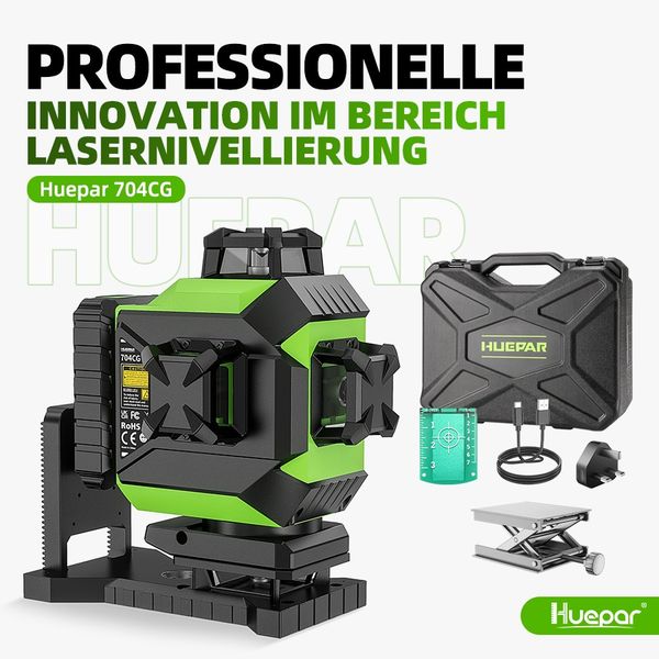 Huepar 704CG -4x360 Kreuzlinienlaser Selbstnivellierend 16 Linien Grüner Strahl 4D Linienlaser Fliesenboden Laserwerkzeug – HUEPAR DE