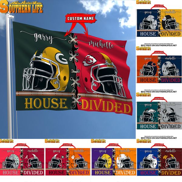 Football House Divided Flag Custom name – Indoor or Outdoor – SouthernLife 广告素材