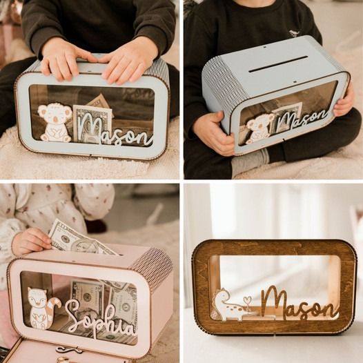 Custom Wooden Piggy Bank with Name Personalized Coin Name Bank Money Box Nursery Decoration