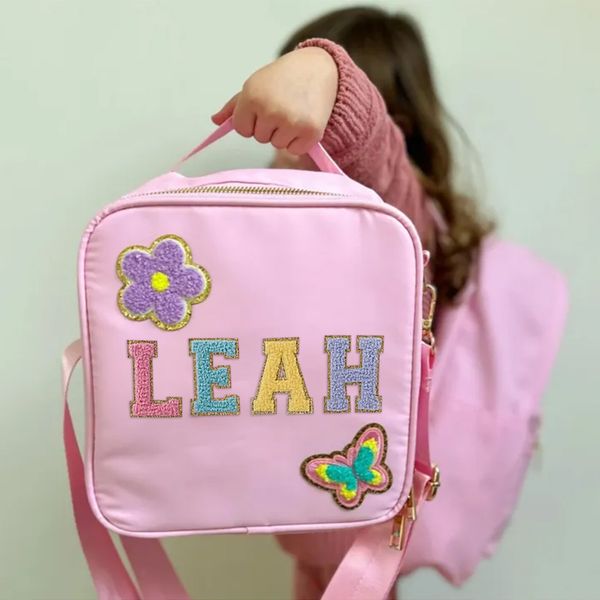 Personalized Chenille Letter Lunch Bag With Strap