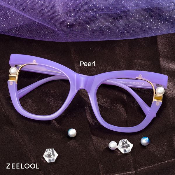 Purple Frame Blue Light Blocking Glasses with Pearl