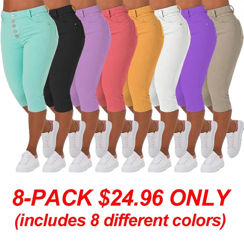 🔥Last Day 49% OFF🔥Solid Stretchy Button Fly High Waist Capri Jeans - suslava