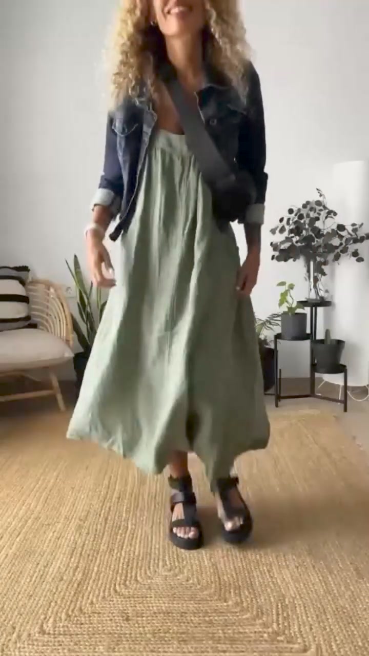 Women's Simple Cotton Linen Sling Dress🔥 广告素材