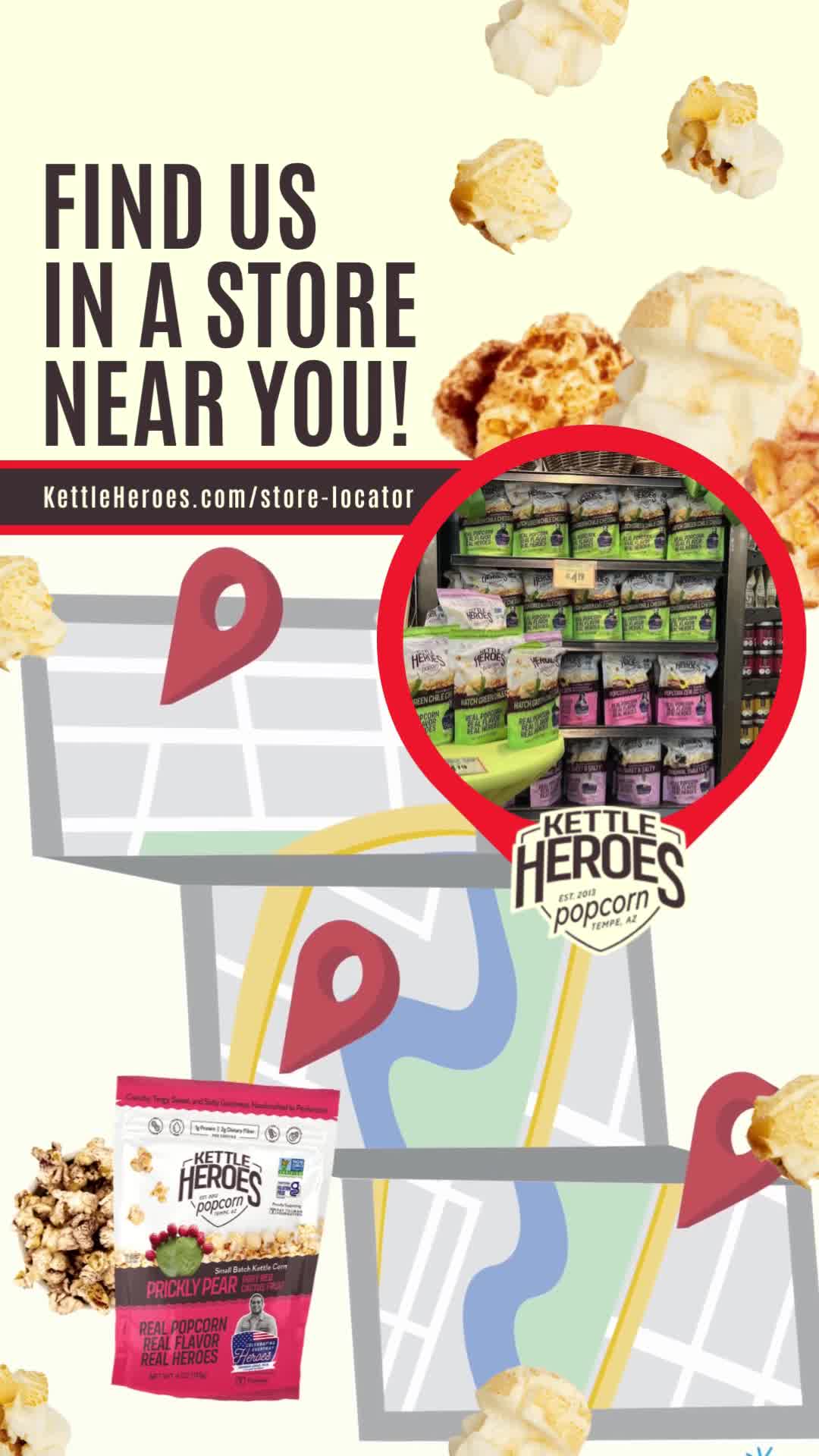 Find Us in Stores - Kettle Heroes Popcorn 广告素材