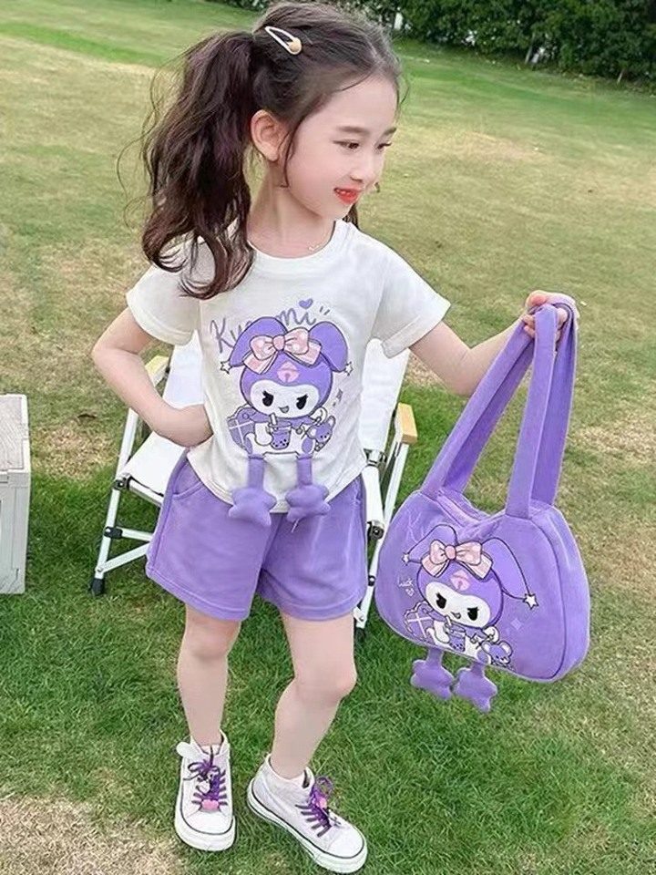 2024夏季新款女童短袖套裝 庫洛米卡通甜美三件套 广告素材