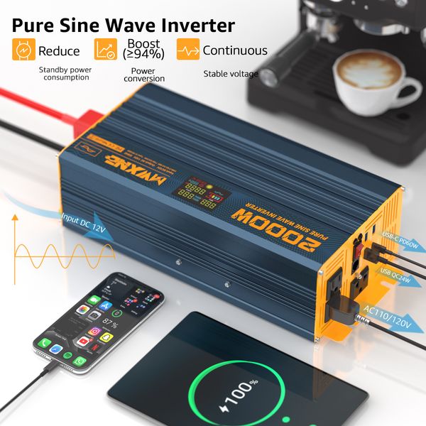MWXNE 2000W Pure Sine Wave Power Inverter DC 12V to 110V – MWXNE POWER