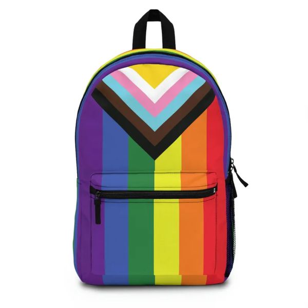 Progress pride backpack; Progressive pride traveling bag; Gay pride ra ad creative