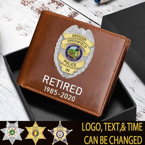 Personalized US Police Badge & Service Time Leather Wallet – Kite Leaf