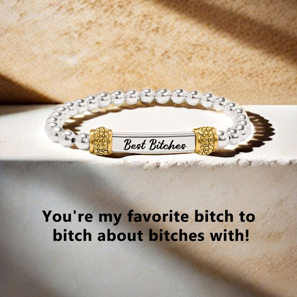 Best Bitches Forever Dainty Diamond Beaded Stretch Bracelet