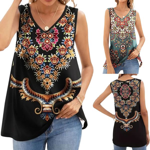 Special Offer Women's Bohemian print V-neck sleeveless bottom top - RINSCLOTHING ad creative