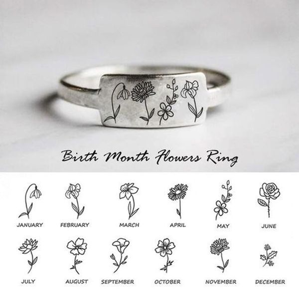 Mom's Gift Personalized Rings Custom Family's Birth Flower Ring – Melcharm