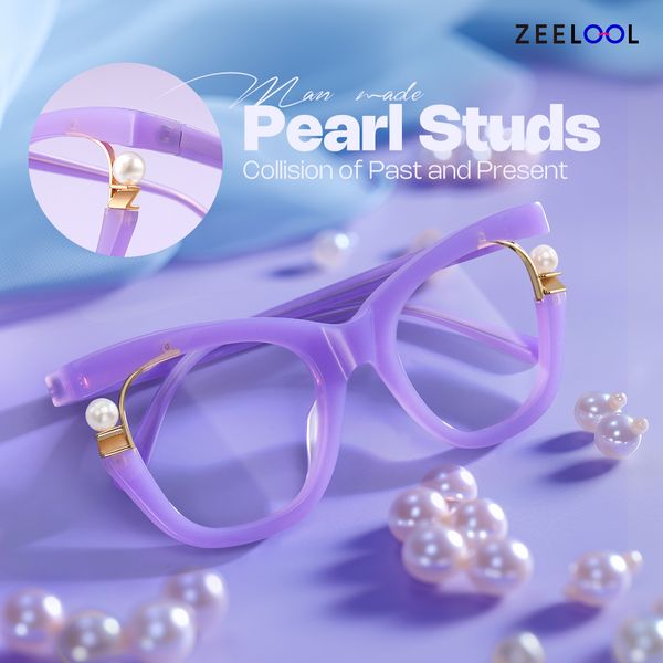Purple Frame Blue Light Blocking Glasses with Pearl 广告素材