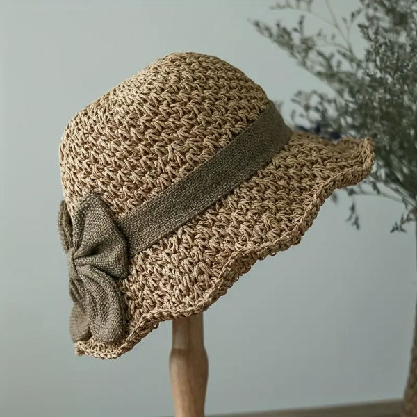 Elegant Crochet Straw Hat with Ruffle Detail