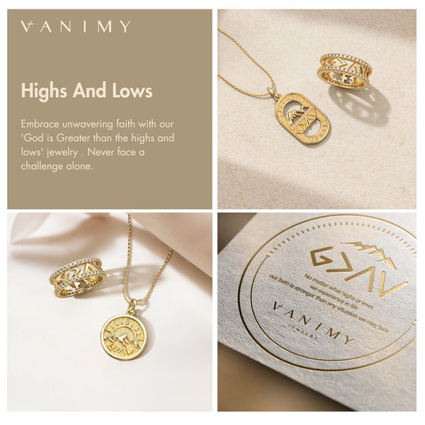 God is Greater Than the Highs and Lows Necklaces, Rings, and Bracelets | Vanimy Jewelry ad creative