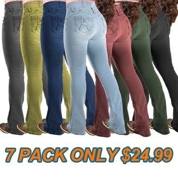 🔥High-Waist Button Fly Flare Jeans 7-Pack Only $24.99 - Fiqro