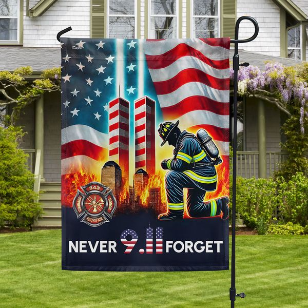 Patriot Day 911 Never Forget Firefighter Twin Tower American Flag MLN3334F - Flagwix