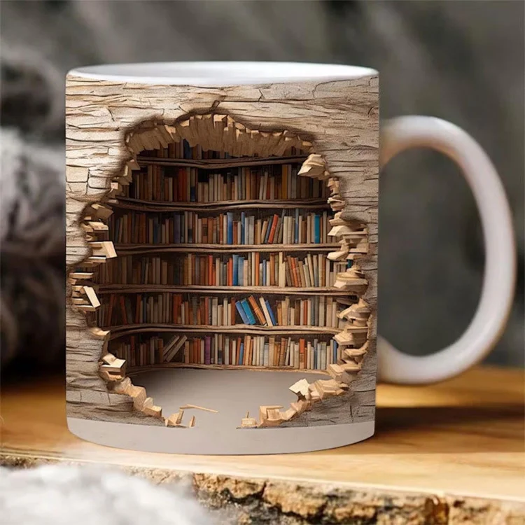 3d Bookshelf Mug - 3D Effect Books Mugs, Creative Space Design Multi-P – Unipersgift ad creative
