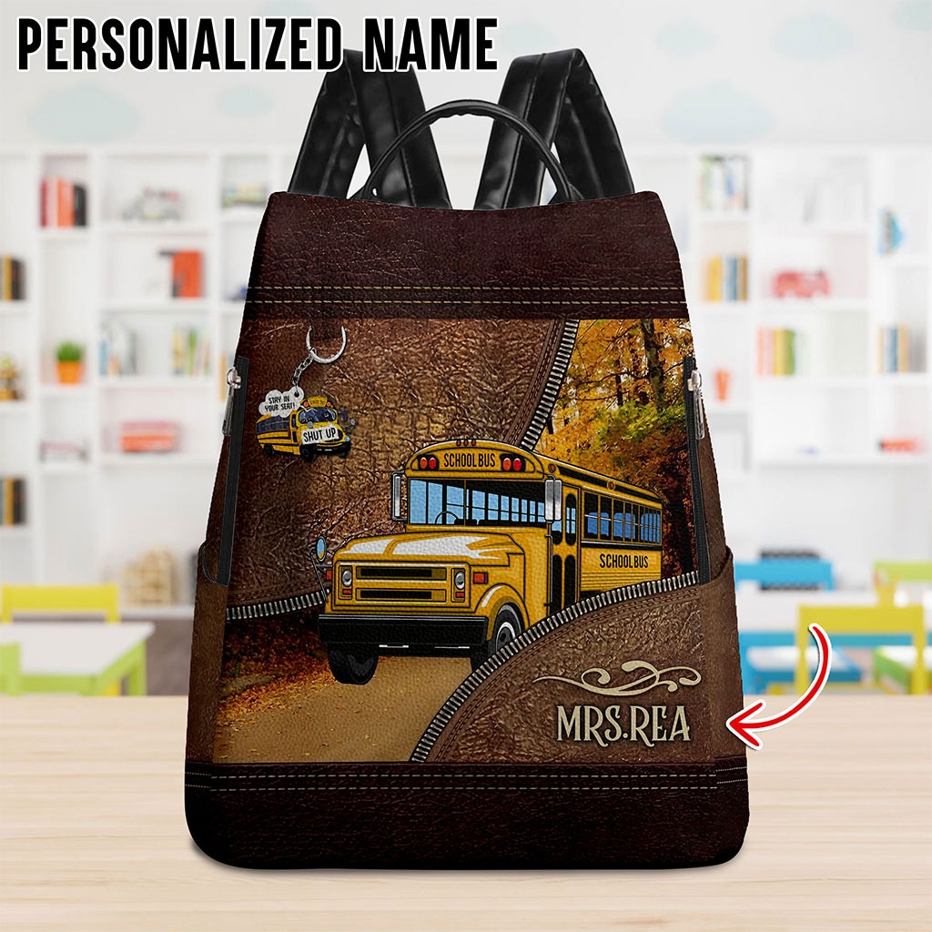 Personalized School Bus Driver Leather Backpack QFTO4050801 广告素材