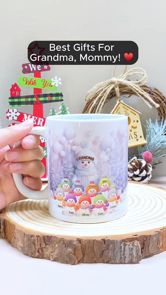Christmas Blue Vibe Snowman Grandma Mom Colorful Kids Personalized Mug 广告素材