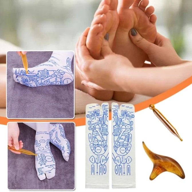 Reflexology Chart Socks with Trigger Point Massage Tool 广告素材