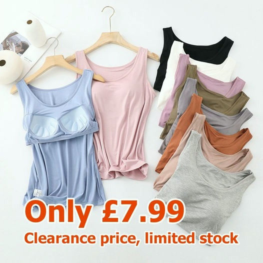 🎁Women's Classic Solid Colour Built-in Bra Tank Top 广告素材