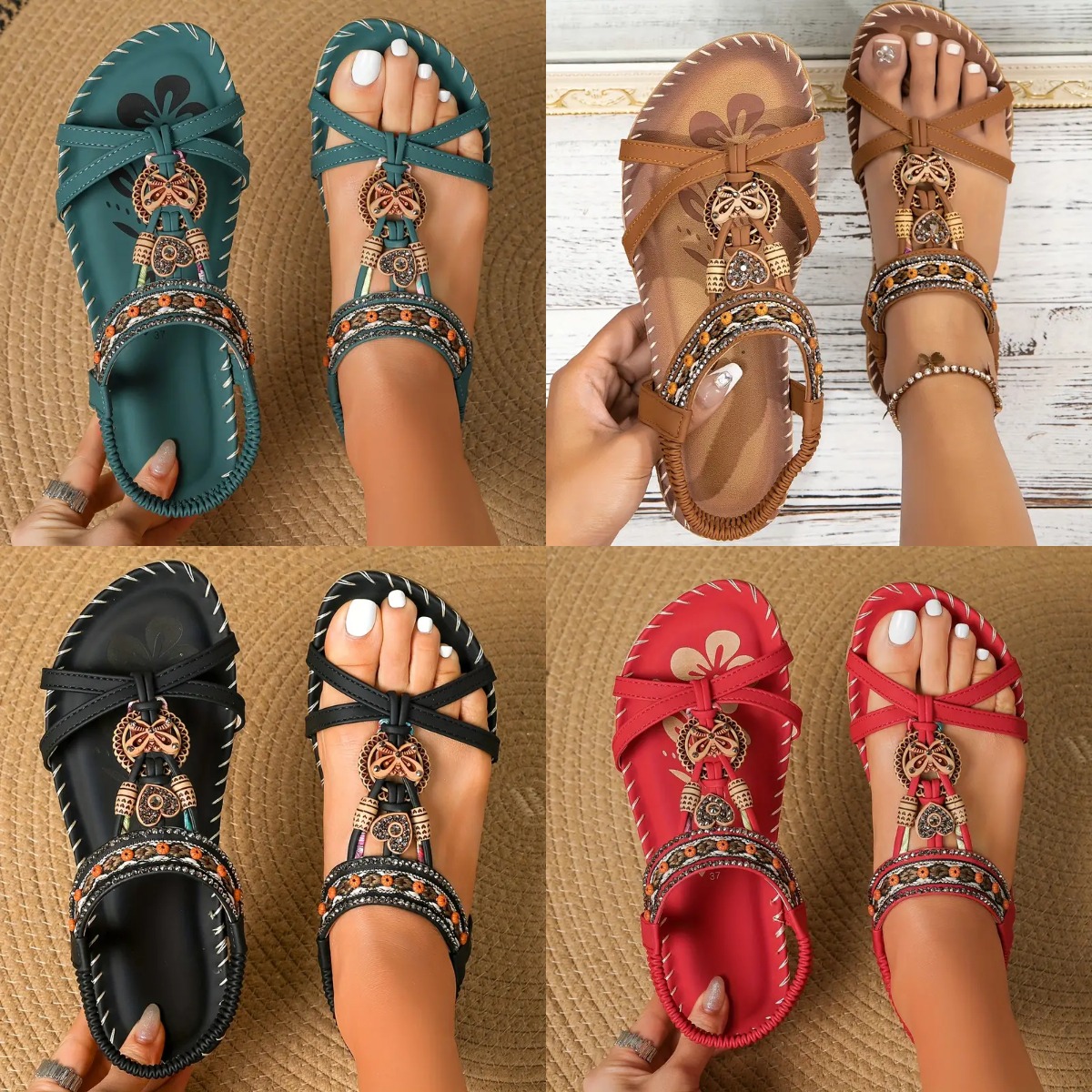 Women's Elegant Rhinestone Butterfly Flat Sandals ad creative