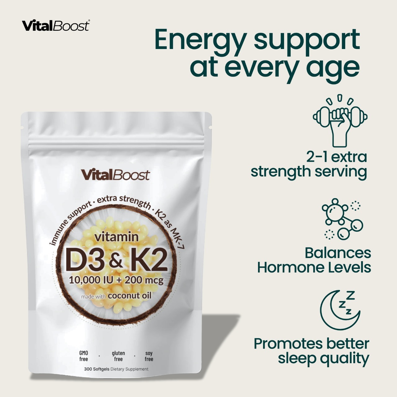 Vitamin D3 K2 Supplement Softgels 广告素材