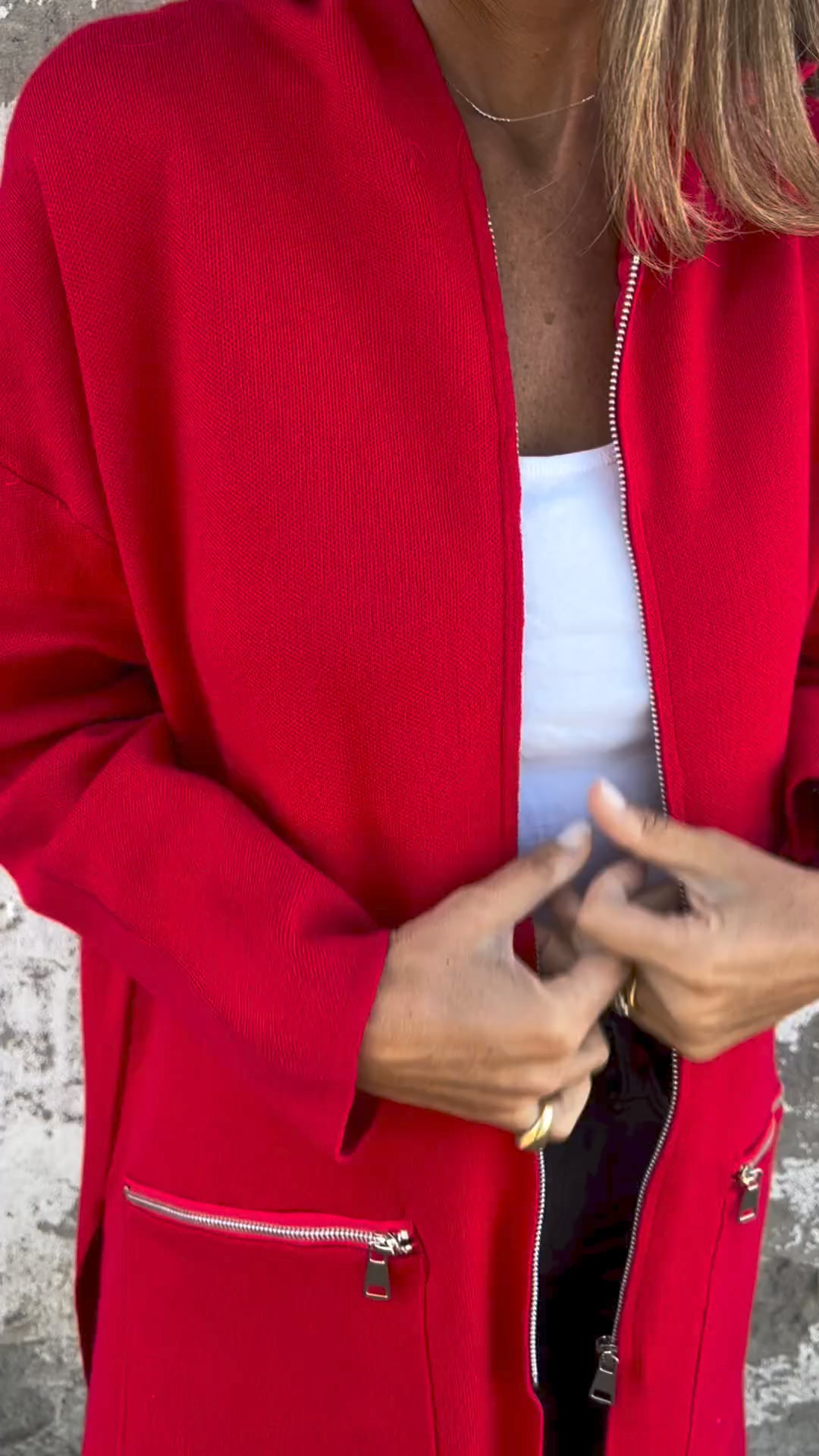 Round Neck Zipper Long Sleeve Casual Jacket 广告素材