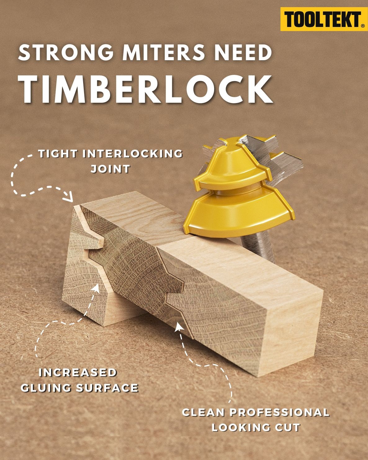 TimberLock® 45° Lock Miter Router Bit - 1/2" Shank 广告素材