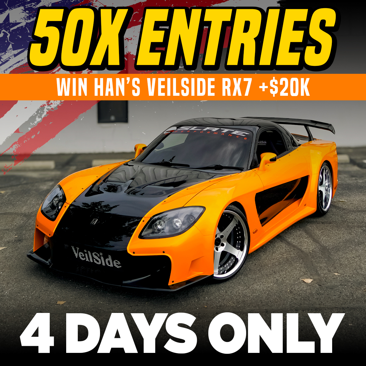 💰Win Han's Veilside RX7 plus $20,000 – ZeroSixty: Fantasy Car Giveaway ad creative