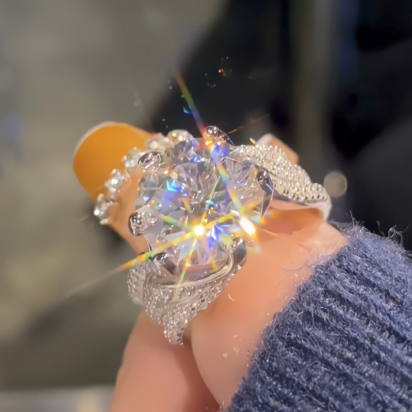 S925 5ct Luxury Moissanite Ring 广告素材