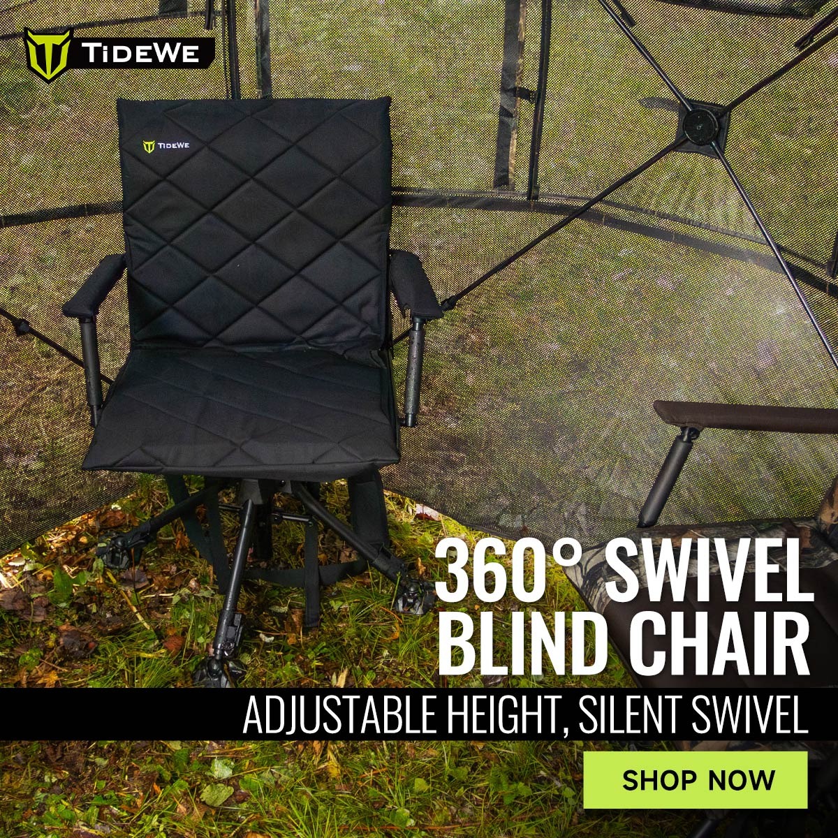TideWe Hunting Chair Adjustable Height 360° Swivel Blind Chair With Armrests 广告素材