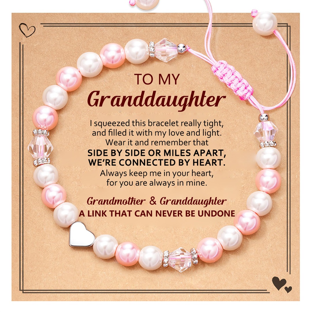 For Granddaughter Pink And White Pearl Heart Beaded Bracelet 广告素材