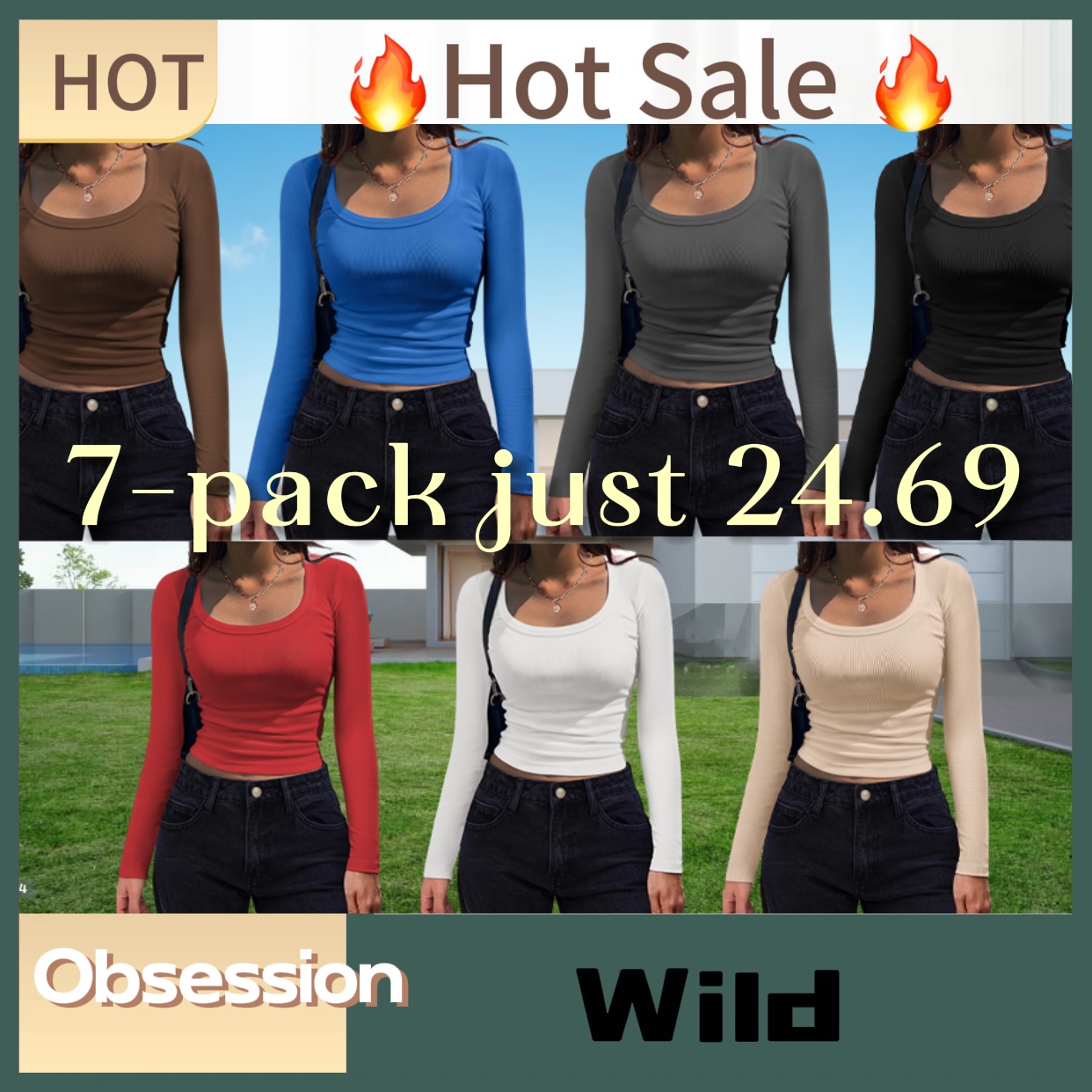 🔥Simple and elegant🔥 women's long-sleeved round neck shirt casual slim fit ribbed knit top summer and autumn basic business work T-shirt 广告素材