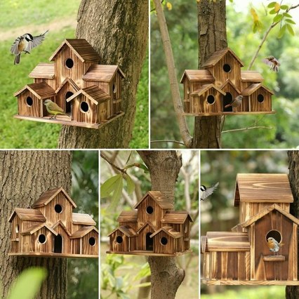 6 Hole Handmade Bird House - GIFT FOR NATURE LOVERS 广告素材