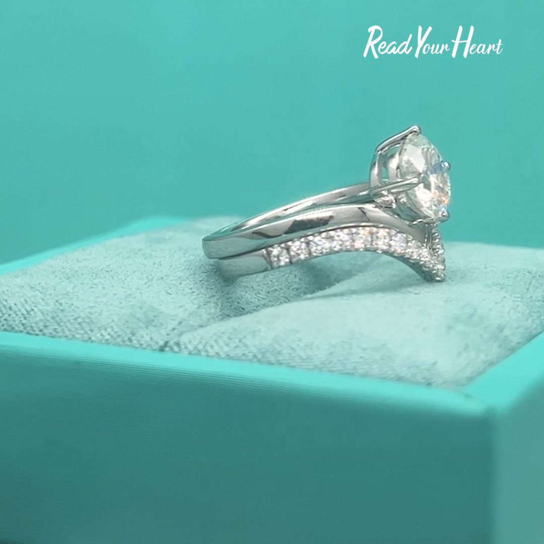 Solitaire Chevron Round Moissanite Bridal Set Engagement Ring ad creative