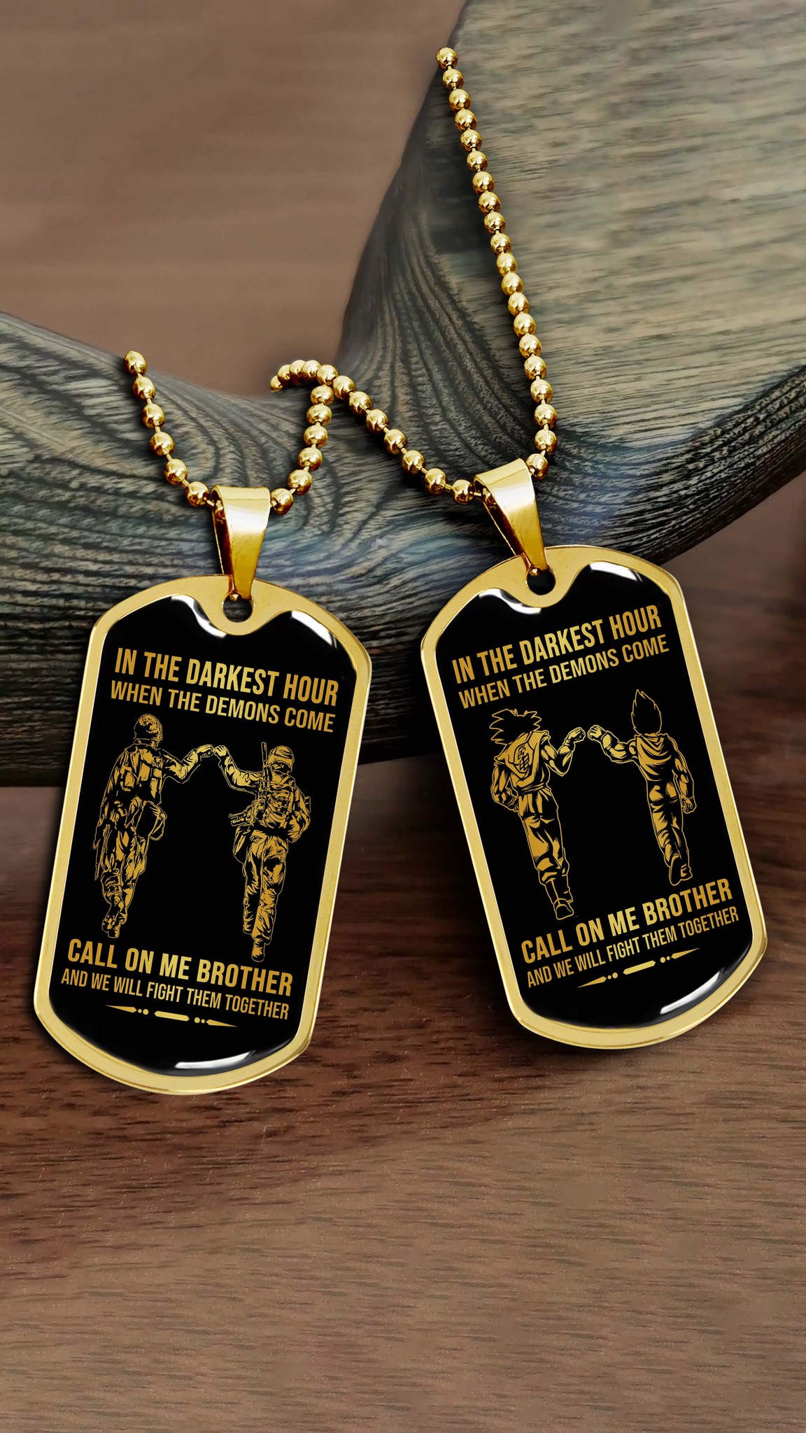Military Chain Gifts From Brother In The Darkest hour, When the demons come call on me brother and we will fight them together-Photo upload ad creative