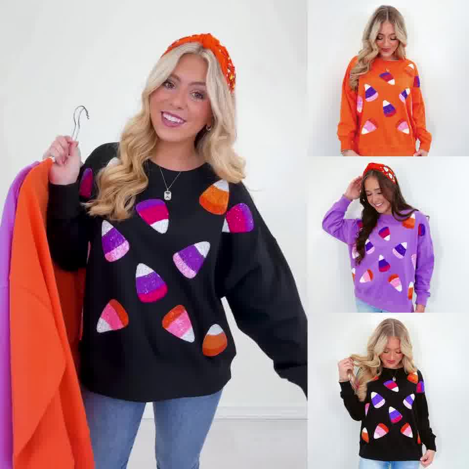 Candy Corn Sequin Embellished Sweatshirt 3 Colors ad creative