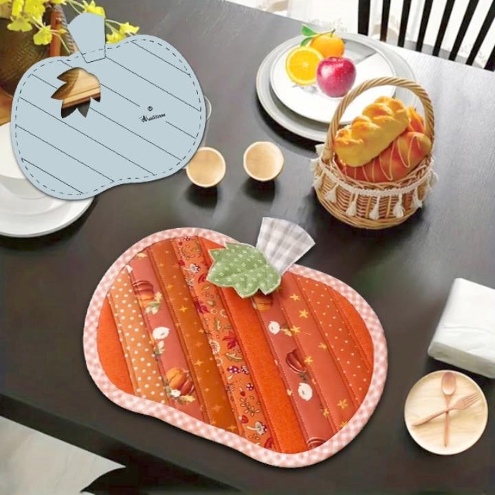 DIY Patchwork Pumpkin Placemat Sewing Template & Instructions ad creative