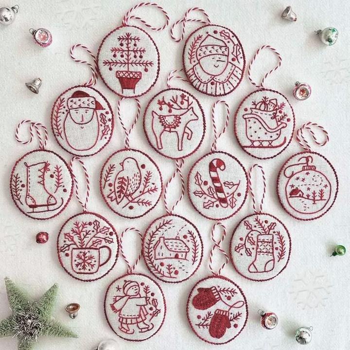 🔥Hot Sale 49% OFF-Jolly and Bright Hand Embroidery Christmas Ornaments kit 广告素材