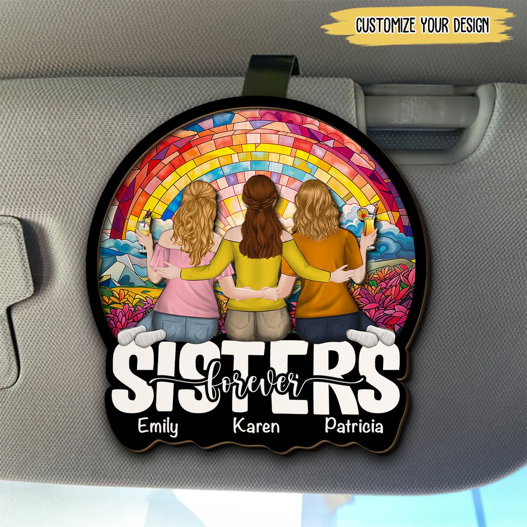 Besties Sitting Together - Personalized Custom Car Visor Clip ad creative