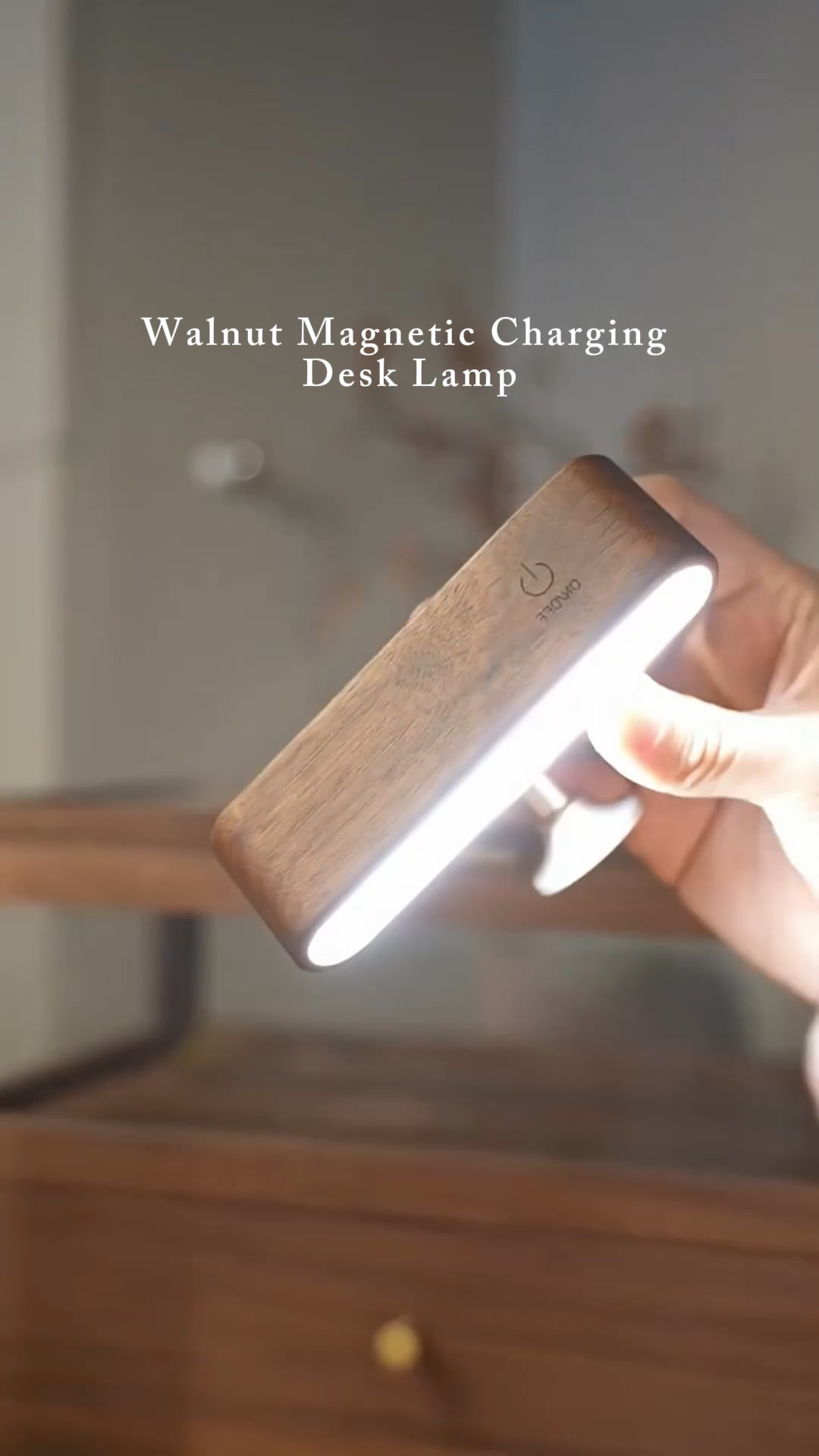 Solid Walnut/Elm Magnetic Wall Lamp with 360° Rotation & Rechargeable Battery ad creative