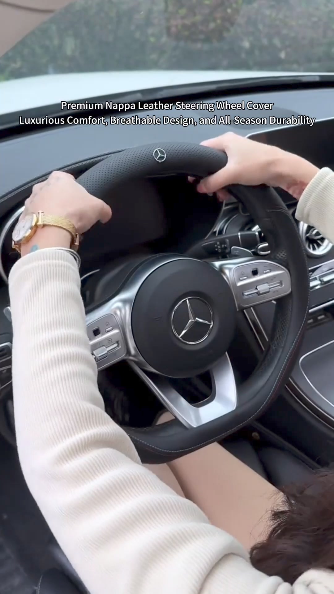 Premium Nappa Leather Steering Wheel Cover - Luxurious Comfort, Breathable Design, and All-Season Durability ad creative